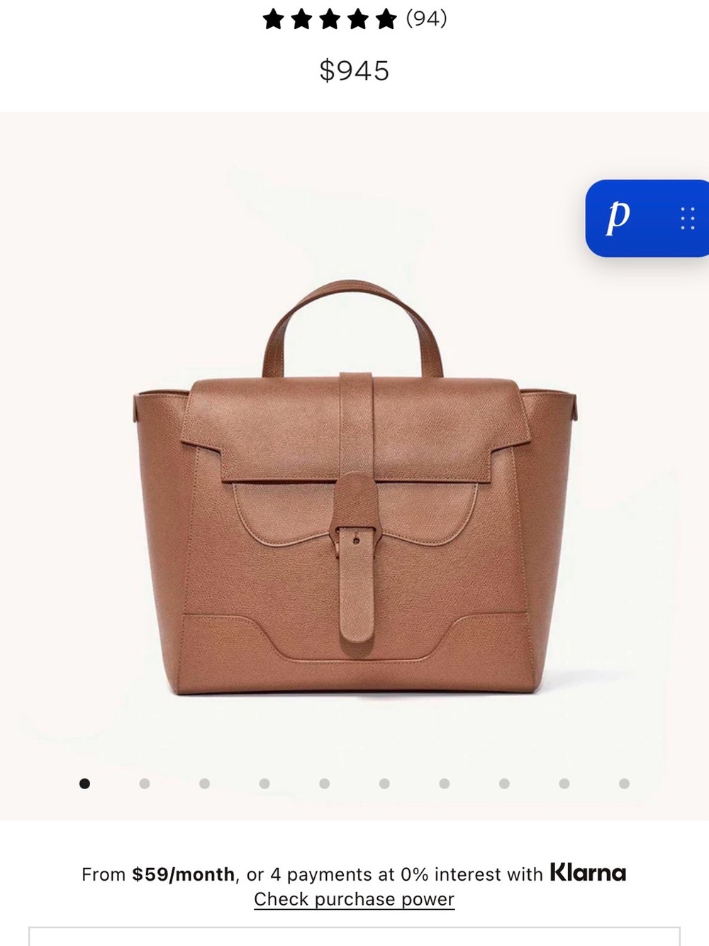 Full Size Senreve Mastra Leather Tote in color Chestnut